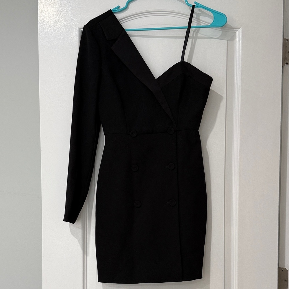 BCBGMaxAzria Black One-Shoulder Blazer Mini Dress